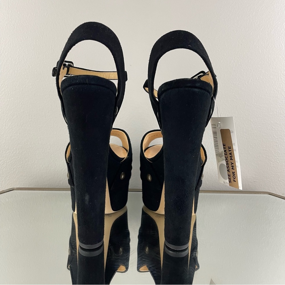 GIUSEPPE ZANOTTI Black Suede Brass Stud Betty Alien Platform Peep Toe Heels - Picture 3 of 14